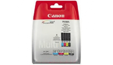 Canon CLI-551 kasečių rinkinys (6509B009)(6509B008), juoda, žydra, purpurinė, geltona kasetė rašaliniams spausdintuvams