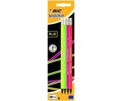 BIC Pieštukai su trintuku EVOLUTION FLUO HB, pakuotėje 4 vnt, įvairių spalvų 449046