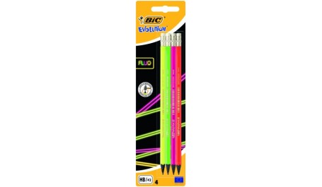 BIC Pieštukai su trintuku EVOLUTION FLUO HB, pakuotėje 4 vnt, įvairių spalvų 449046