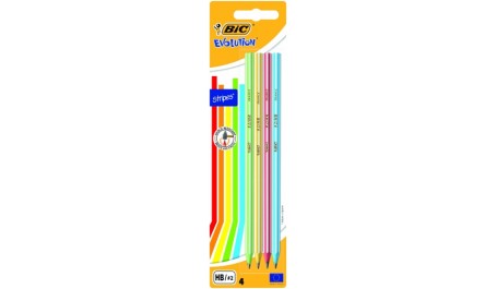 BIC Pieštukai EVOLUTION STRIPES HB, pakuotėje 4vnt, įvairių spalvų 340299