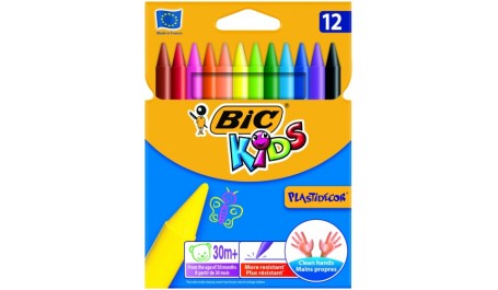 BIC Vaškinės spalvotos kreidelės PLASTIDECOR 12 spalvų rinkinys 945764
