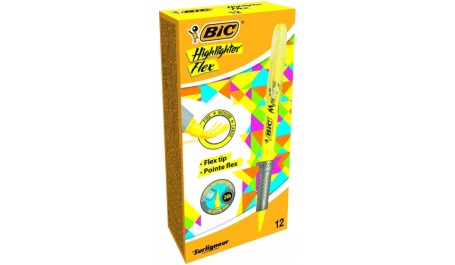 BIC Teksto žymeklis FLEX 1-4 mm, geltonas, pakuotėje 12 vnt 448919