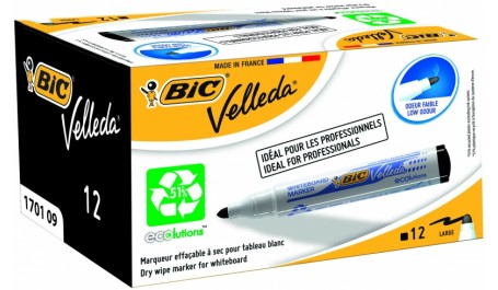 BIC Baltos lentos žymeklis VELLEDA 1751 1-5 mm, juodas, pakuotėje 12 vnt 701092