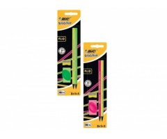 BIC Pieštukų rinkinys EVOLUTION STRIPES HB, pakuotėje 2 vnt + trintukas + drožtukas, įvairių spalvų