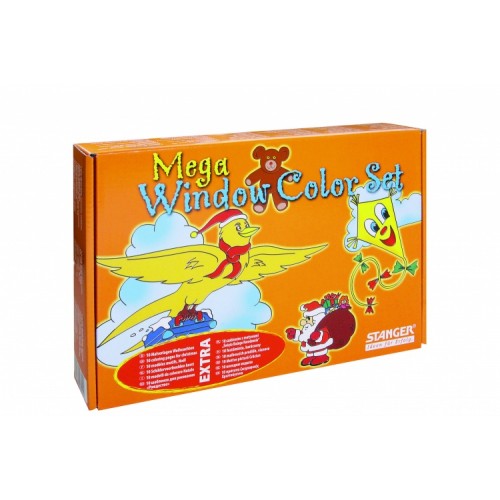 STANGER Klijai stiklo dekoracijoms Mega Christmas Set Rinkinys iš 8 spalvų po 80 ml + plastikinis pa