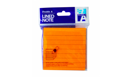 Double A Lipnūs lapeliai Neon Orange 76x76 mm, linijomis, 100 lapelių