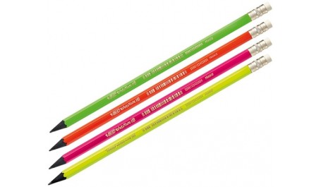 BIC Pieštukai su trintuku EVOLUTION FLUO HB, pakuotėje 12 vnt, įvairių spalvų