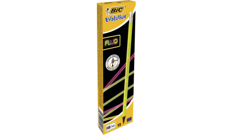 BIC Pieštukai su trintuku EVOLUTION FLUO HB, pakuotėje 12 vnt, įvairių spalvų