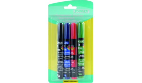 STANGER Permanentinis žymeklis M236, 1-4 mm, 4 spalvų rinkinys 712020