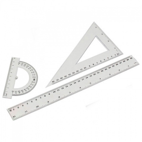 Liniuočių rinkinys 3vnt. (matlankis, trikampis, liniuotė 30cm)