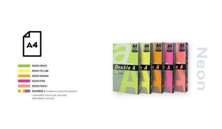 Spalvotas Neon popierius Double A, 75g, A4, 100 lapų, Rainbow 4 Neon Green, Neon Yellow, Neon Orange