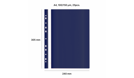 Segtuvelis skaidriu viršeliu ir perforacija AD Class  100/150 Tamsiai melynas 25 vnt./pak