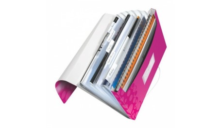 Aplankas-kartoteka su gumele Leitz WOW, A4, plastikinis, rožinis, 6 skyrių  0816-102