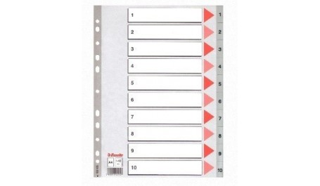 Skiriamieji lapai Esselte PP, A4, 1-10 skaičiai, plastikiniai  0807-103