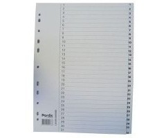 Skiriamieji lapai Nordic, A4, 1-31 skaičiai, kartoniniai  0808-201