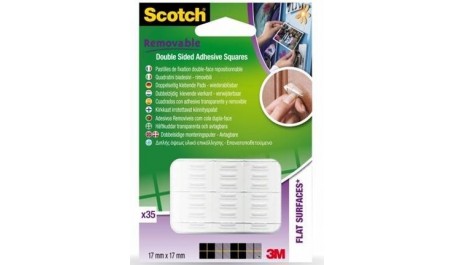 Lipnūs montavimo kvadratėliai Scotch®, 17mmx17mm, dvipusiai, skaidrūs, lygiems paviršiams (35)  1114