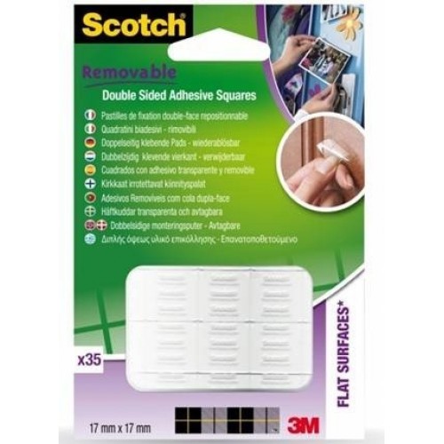 Lipnūs montavimo kvadratėliai Scotch®, 17mmx17mm, dvipusiai, skaidrūs, lygiems paviršiams (35)  1114