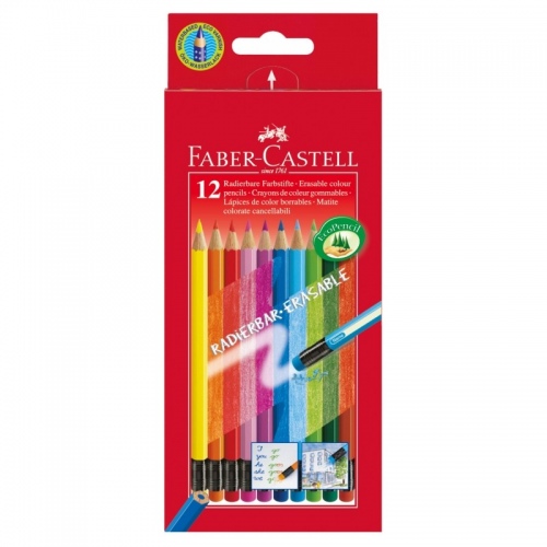 Spalvoti pieštukai Faber-Castell Erasable, su trintuku, (12)  1301-102