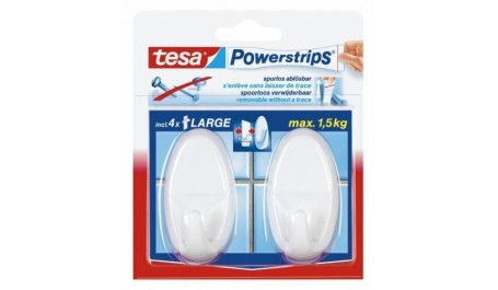 Kabliukai Tesa Power Strips Large Ovale, lipnūs, plastikiniai, balti (2)  2008-101