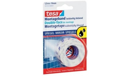 Lipni juostelė Tesa, 19mmx1,5m, dvipusė, veidrodžiams, atspari drėgmei  1114-203