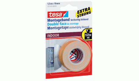 Lipni juostelė Tesa, 19mmx1,5m, dvipusė, vidaus darbams, ypač stipri  1114-204