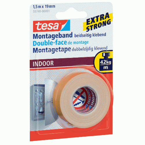 Lipni juostelė Tesa, 19mmx1,5m, dvipusė, vidaus darbams, ypač stipri  1114-204