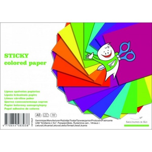 Popierius SMLT, spalvotas, A4, 80 g, vienpusis, lipnus, (8)  0708-350