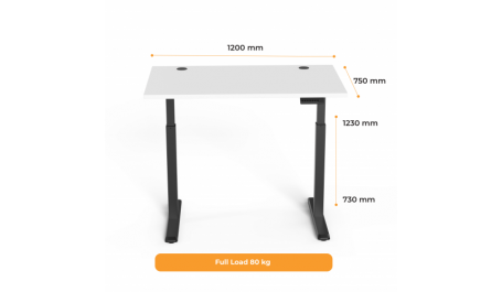 Reguliuojamo aukščio stalas Stok-Sėsk elektrinis, 2-sekcijų Juodu Rėmu,  Stalviršis 1200x750x25mm