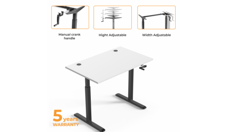 Reguliuojamo aukščio Mechaninis stalas Stok-Sėsk, Stalviršis 1200x750x25mm (LMDP) Baltas