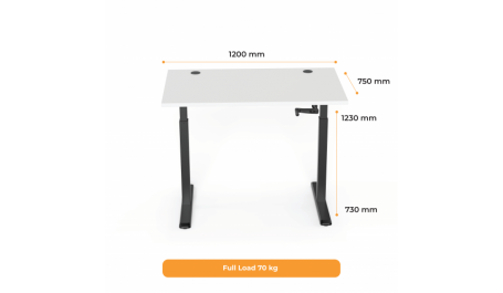 Reguliuojamo aukščio Mechaninis stalas Stok-Sėsk, Stalviršis 1200x750x25mm (LMDP) Baltas
