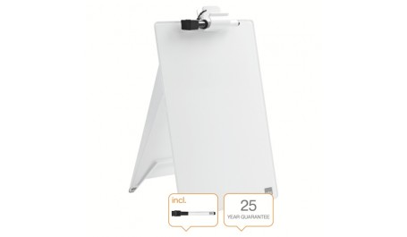 Stiklinė balta lentelė Nobo užrašams 22x30cm, pastatoma su prispaudėju dokumentams