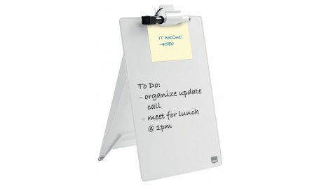 Stiklinė balta lentelė Nobo užrašams 22x30cm, pastatoma su prispaudėju dokumentams