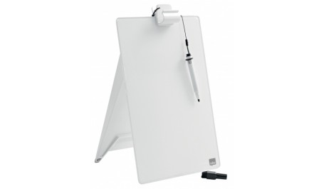 Stiklinė balta lentelė Nobo užrašams 22x30cm, pastatoma su prispaudėju dokumentams