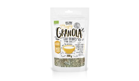 GRANOLA su vaisiais ir sėklomis ekologiški traškūs dribsniai 200g PL-EKO-03