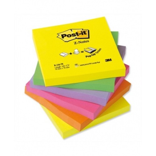 Lipnūs lapeliai 3M, Post-it, Z-Notes, 76x76mm, spalvoti, neoniniai (6x100)  0717-061