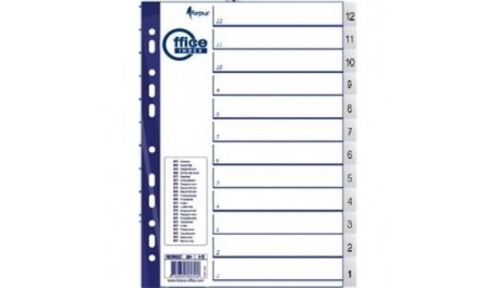 Skiriamieji lapai Forpus, A4, 12-1 skaičiai, plastikiniai  0807-022
