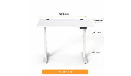 Reguliuojamo aukščio stalas Up Up, baltu rėmu, elektrinis 2 varikliu reguliuojamas aukštis, 3-sekcijų, baltas stalviršis (LMDP) 1500x750mm