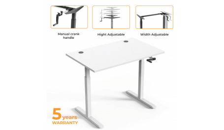 Reguliuojamo aukščio stalas Up Up, baltu rėmu, mechaniškai reguliuojamas aukštis, 2-sekcijų, baltas stalviršis (LMDP) 1200x750mm
