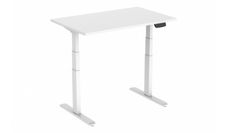 Reguliuojamo aukščio stalas Up Up, baltu rėmu, elektrinis 2 varikliu reguliuojamas aukštis, 3-sekcijų, baltas stalviršis (LMDP) 1500x750mm