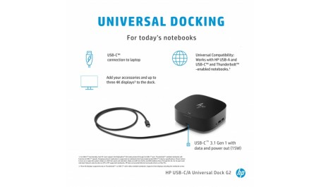 HP Universal Dock G2 Wired USB 3.2 Gen 1 (3.1 Gen 1) Type-C Black