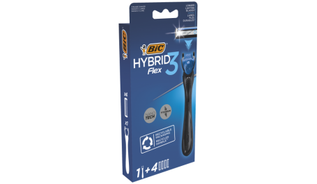 BIC Sisteminis skustuvas ir keičiamos galvutės  HYBRID 3 (1+4 vnt.)