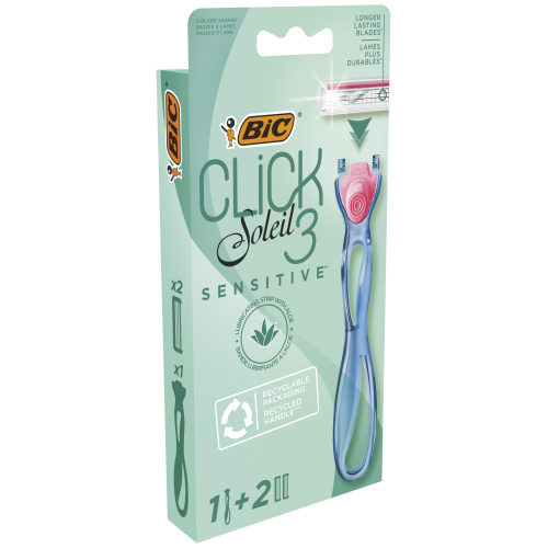 BIC Sisteminis skustuvas ir keičiamos galvutės SOLEIL CLICK Sensitive (1+2 vnt.)