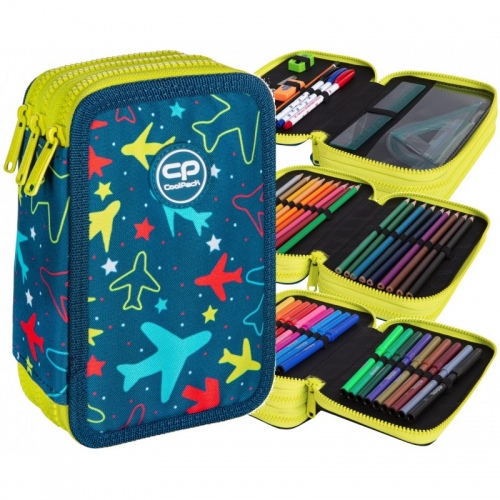 Forminis trijų skyrių penalas su priedais CoolPack Jumper 3 Sky Flights