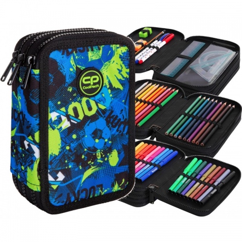 Forminis trijų skyrių penalas su priedais CoolPack Jumper 3 Football Green