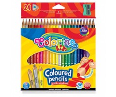 Spalvoti pieštukai Colorino Kids trikampiai 24 spalvų, su drožtuku